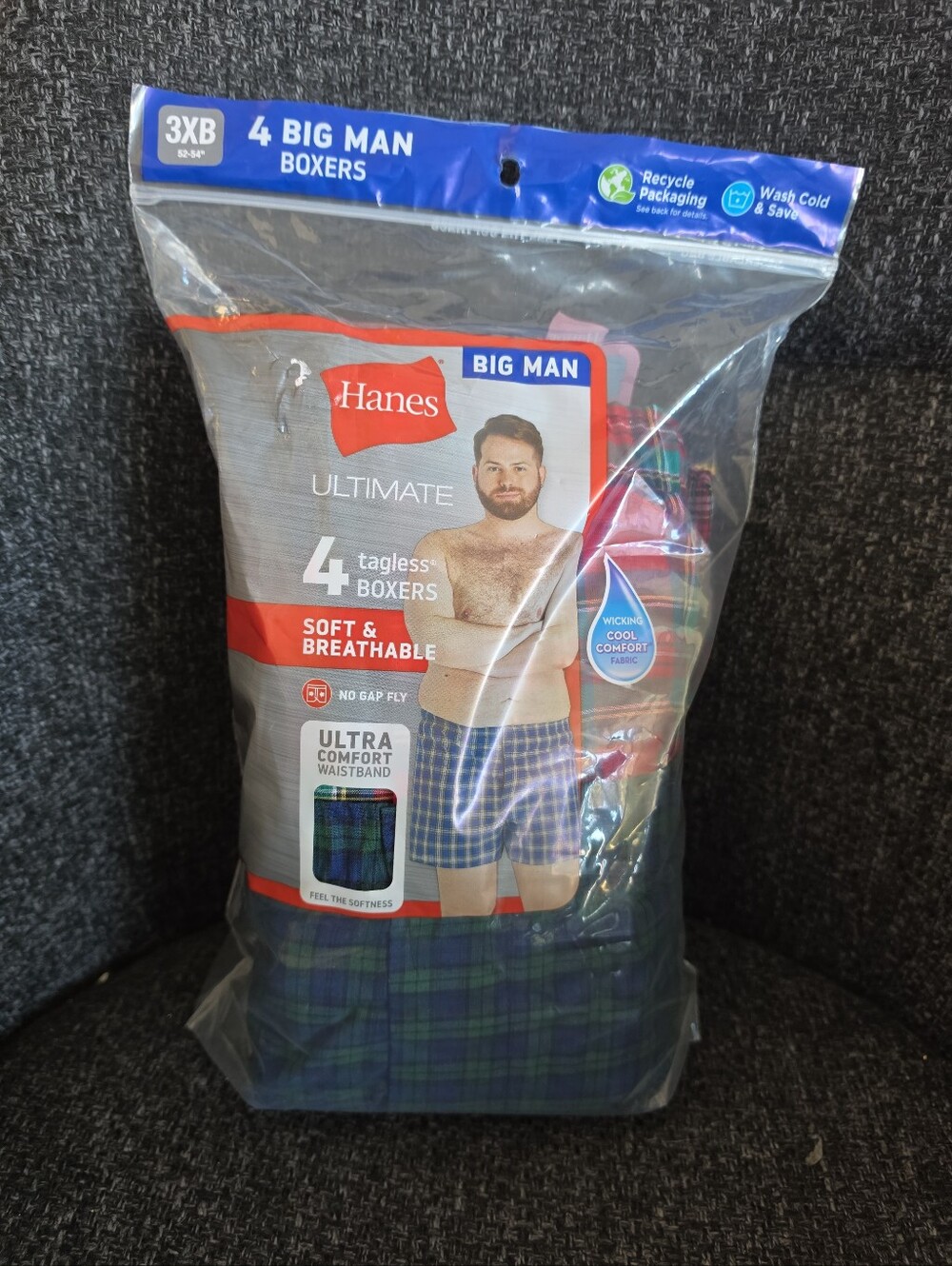 NIP Hanes Ultimate Mens 3XB 52"-54" Tagless Boxer Shorts Breathable 4-Pack Plaid